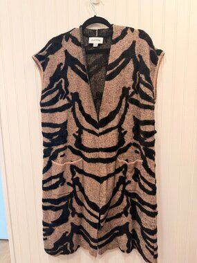 Joseph Ribkoff Zebra Print Long Knit Vest – Size XL